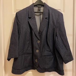 Plus Size Jean Jacket with flirty trim detailing.